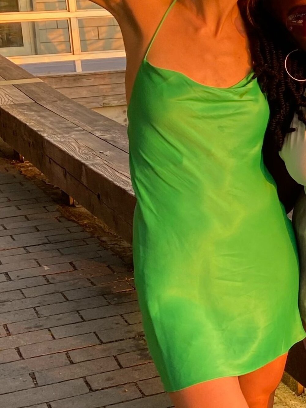 Zara Green Silk-Feel Mini Dress Cowlneck